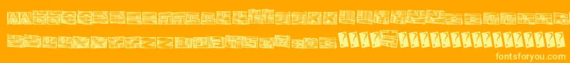Woodblockcutter-Schriftart – Gelbe Schriften auf orangefarbenem Hintergrund