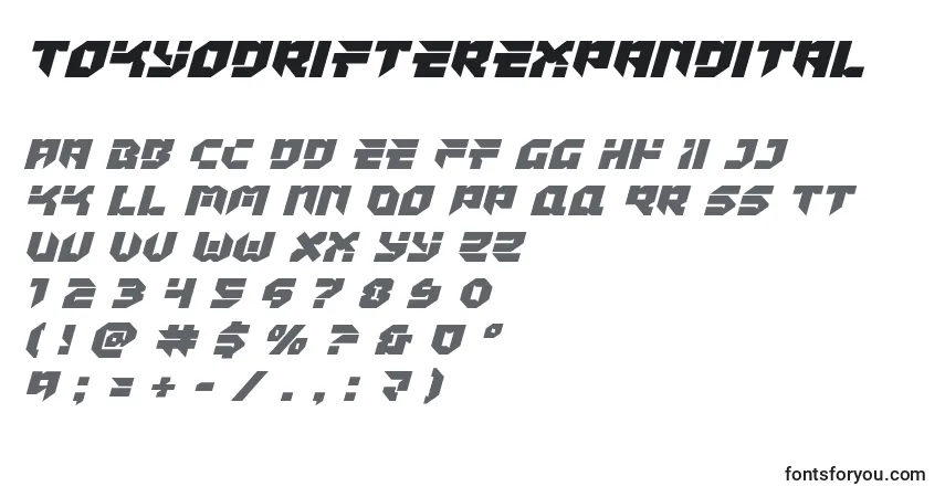 A fonte Tokyodrifterexpandital – alfabeto, números, caracteres especiais