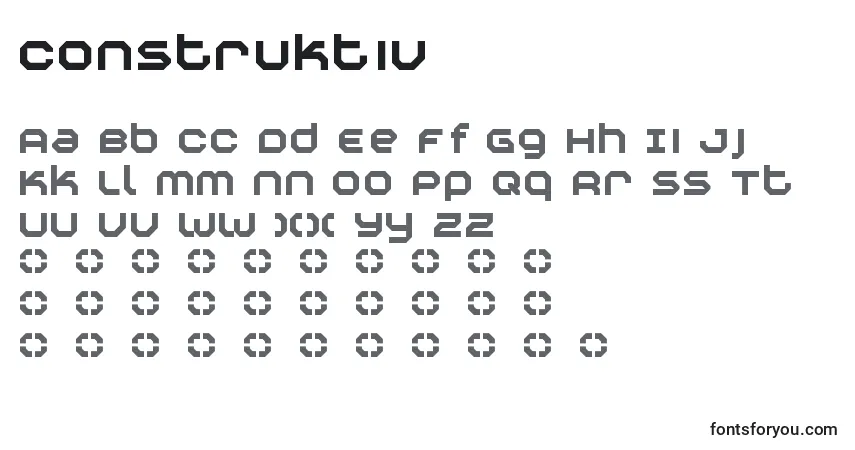 A fonte Construktiv – alfabeto, números, caracteres especiais