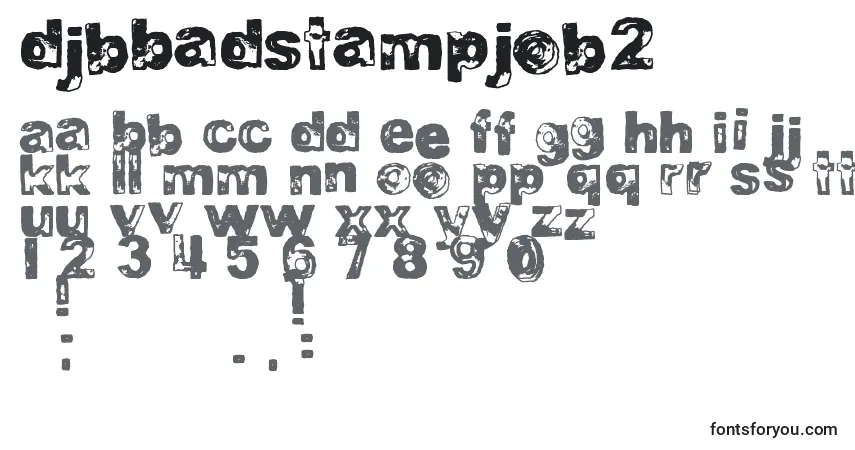 A fonte DjbBadStampJob2 – alfabeto, números, caracteres especiais