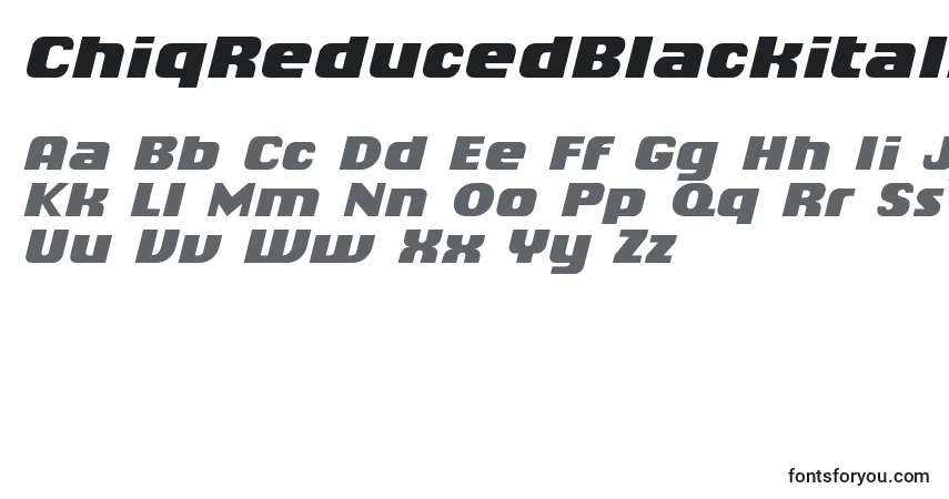 A fonte ChiqReducedBlackitalic (79704) – alfabeto, números, caracteres especiais
