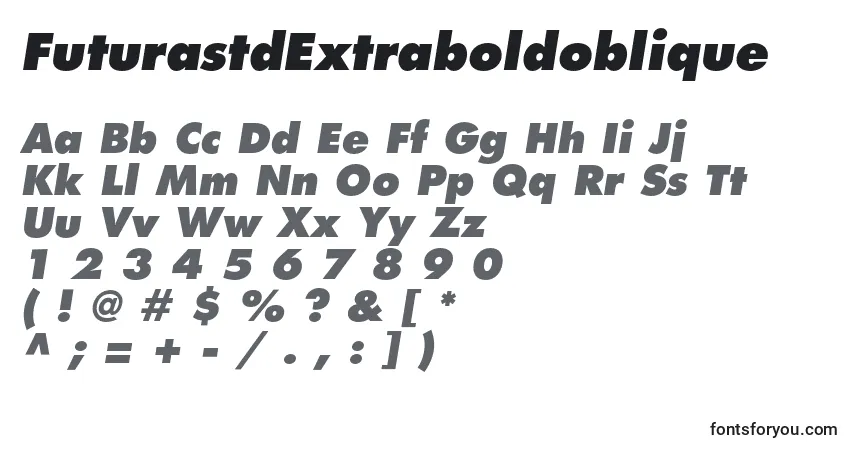 Schriftart FuturastdExtraboldoblique – Alphabet, Zahlen, spezielle Symbole