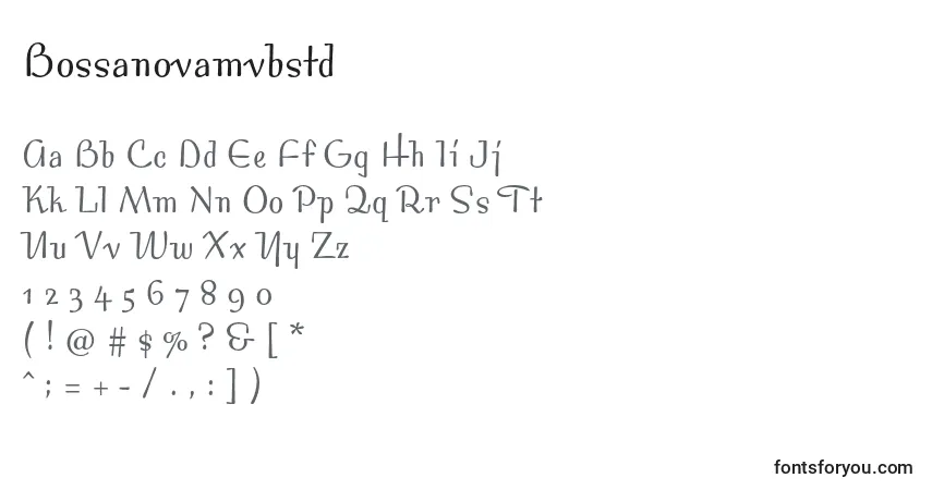 Czcionka Bossanovamvbstd – alfabet, cyfry, specjalne znaki