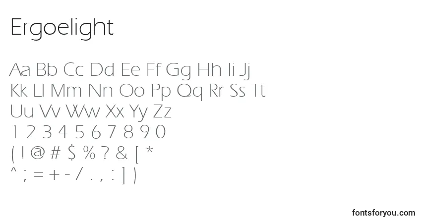 A fonte Ergoelight – alfabeto, números, caracteres especiais