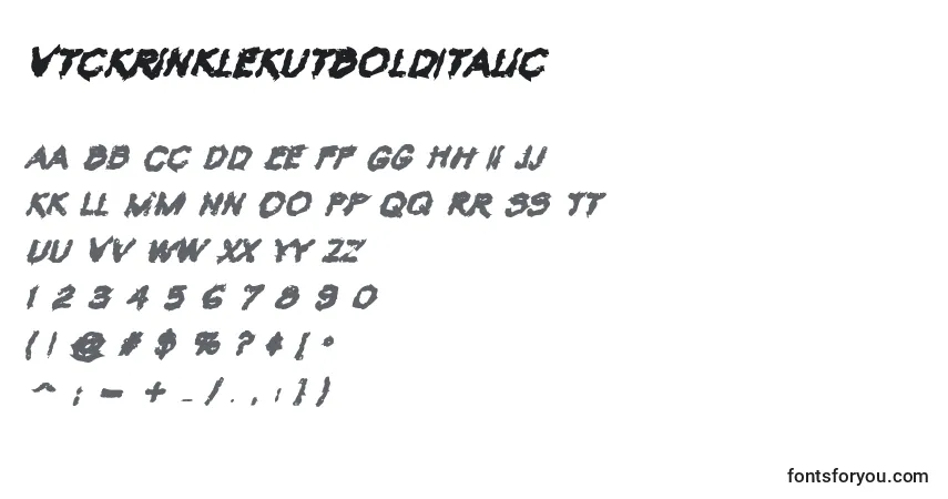 Czcionka VtcKrinkleKutBoldItalic – alfabet, cyfry, specjalne znaki