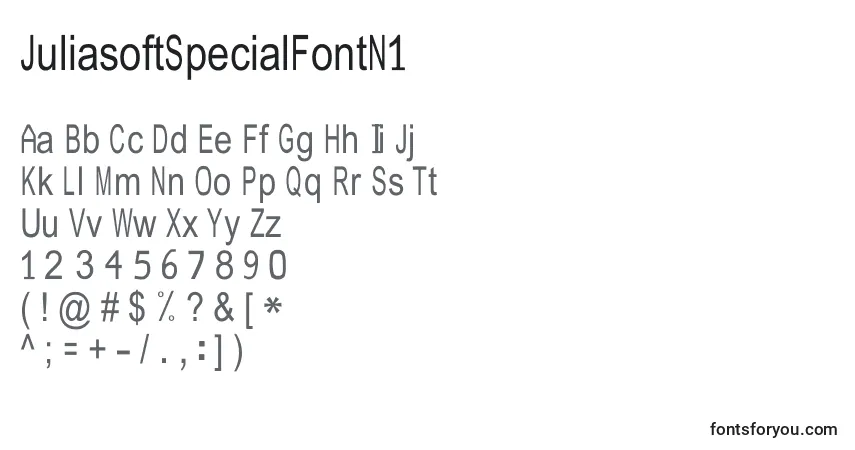 Czcionka JuliasoftSpecialFontN1 – alfabet, cyfry, specjalne znaki