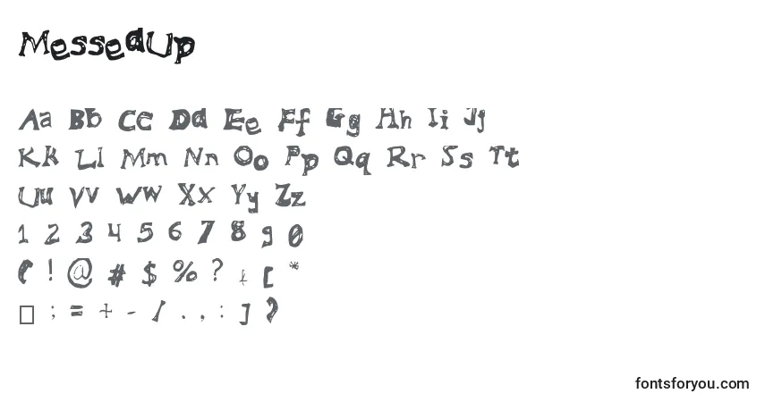 A fonte MessedUp – alfabeto, números, caracteres especiais