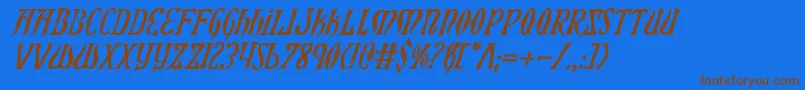 Xiphosi-Schriftart – Braune Schriften auf blauem Hintergrund