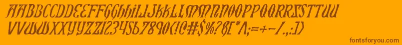 Xiphosi-Schriftart – Braune Schriften auf orangefarbenem Hintergrund