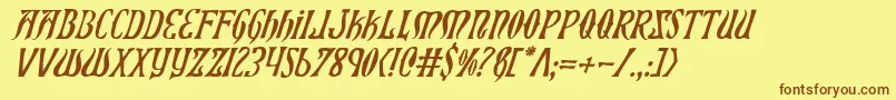 フォントXiphosi – 茶色の文字が黄色の背景にあります。