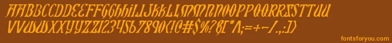 Xiphosi-Schriftart – Orangefarbene Schriften auf braunem Hintergrund