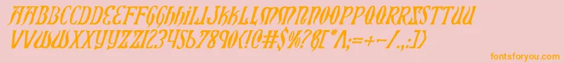 フォントXiphosi – オレンジの文字がピンクの背景にあります。