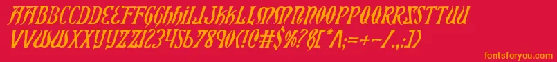フォントXiphosi – 赤い背景にオレンジの文字