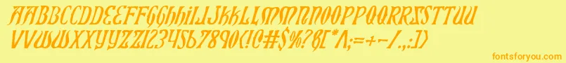 フォントXiphosi – オレンジの文字が黄色の背景にあります。