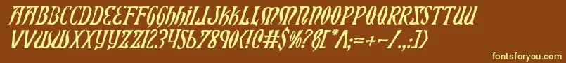 Xiphosi-Schriftart – Gelbe Schriften auf braunem Hintergrund