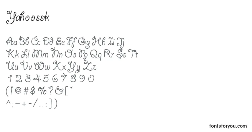Czcionka Yahoossk – alfabet, cyfry, specjalne znaki