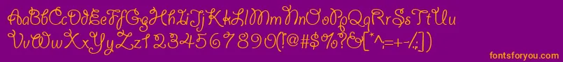 Yahoossk-Schriftart – Orangefarbene Schriften auf violettem Hintergrund
