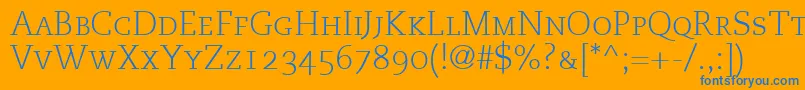 PmnCaecilia45LightSmallCapsOldstyleFigures Font – Blue Fonts on Orange Background