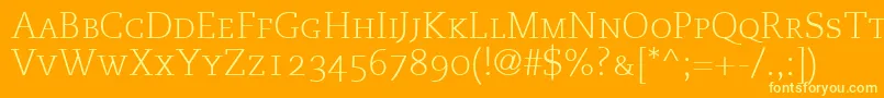 PmnCaecilia45LightSmallCapsOldstyleFigures Font – Yellow Fonts on Orange Background