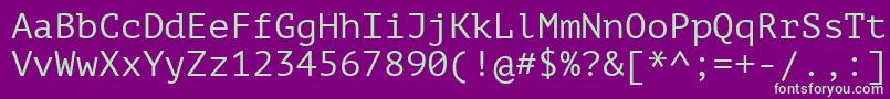 PtMono-fontti – vihreät fontit violetilla taustalla