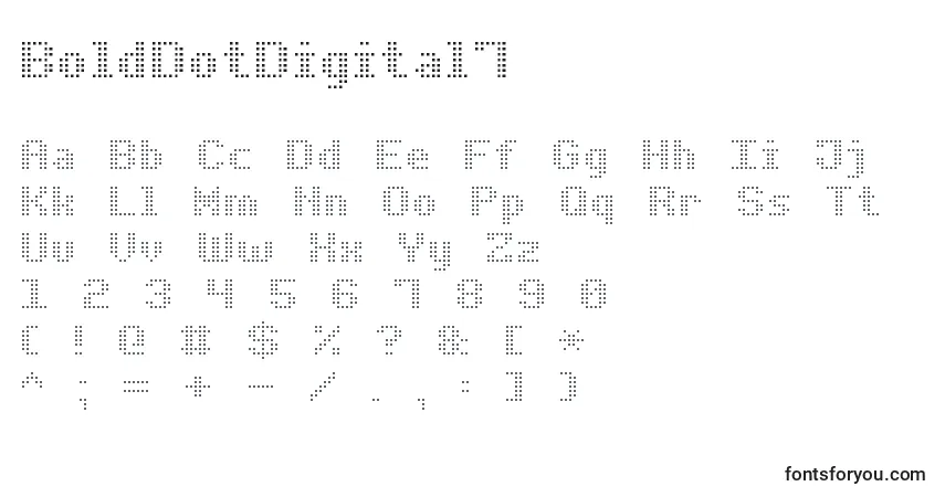 Шрифт BoldDotDigital7 – алфавит, цифры, специальные символы