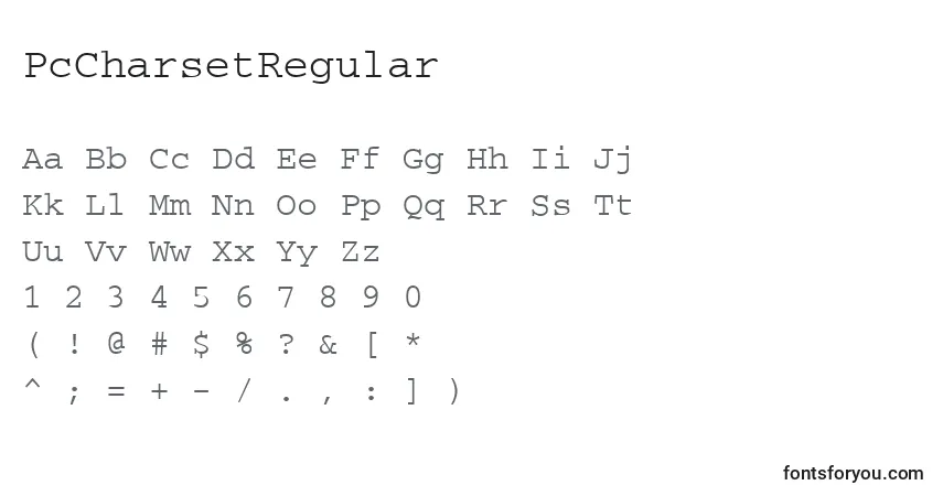 A fonte PcCharsetRegular – alfabeto, números, caracteres especiais