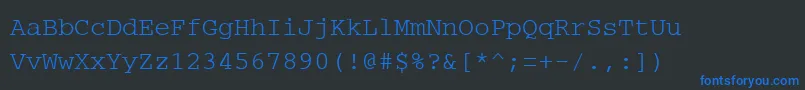 Fonte PcCharsetRegular – fontes azuis em um fundo preto