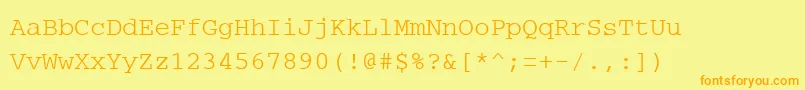 PcCharsetRegular-fontti – oranssit fontit keltaisella taustalla