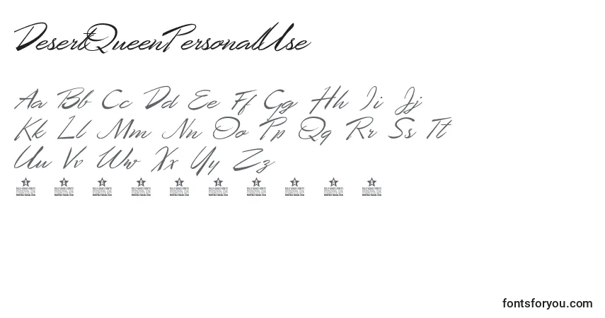 A fonte DesertQueenPersonalUse – alfabeto, números, caracteres especiais