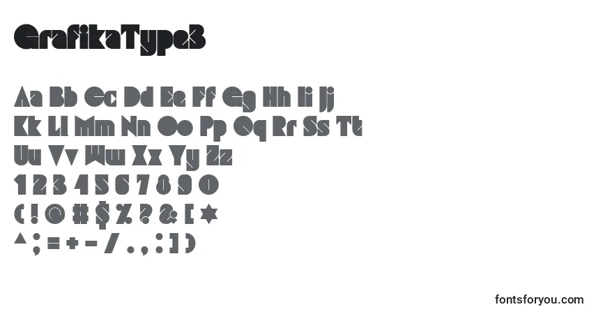 A fonte GrafikaType3 – alfabeto, números, caracteres especiais