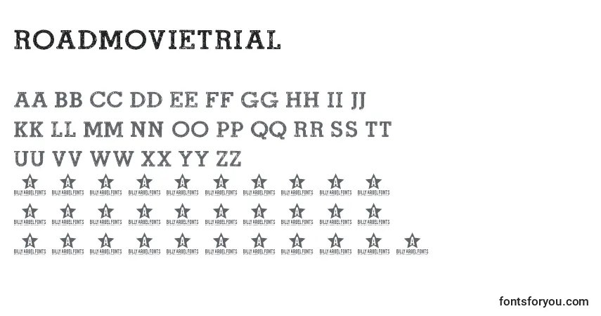 A fonte RoadmovieTrial – alfabeto, números, caracteres especiais