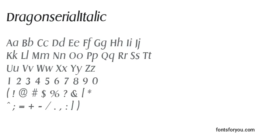 Шрифт DragonserialItalic – алфавит, цифры, специальные символы