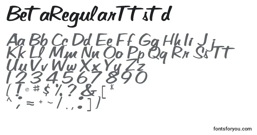 Czcionka BetaRegularTtstd – alfabet, cyfry, specjalne znaki