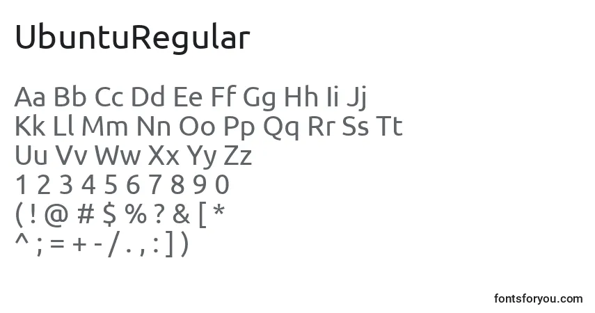 A fonte UbuntuRegular – alfabeto, números, caracteres especiais