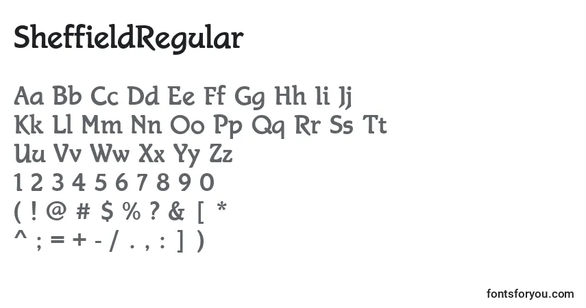 A fonte SheffieldRegular – alfabeto, números, caracteres especiais