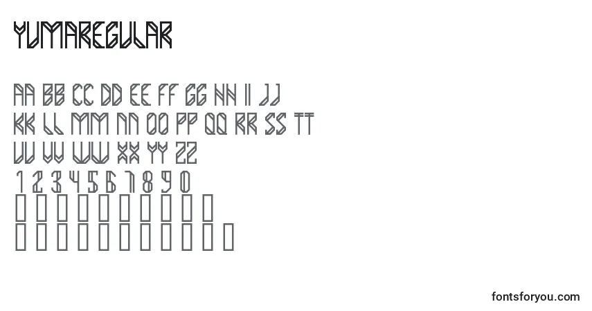 A fonte YumaRegular – alfabeto, números, caracteres especiais