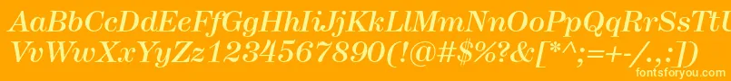 HerculesmediumItalic-Schriftart – Gelbe Schriften auf orangefarbenem Hintergrund