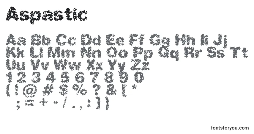 Czcionka Aspastic – alfabet, cyfry, specjalne znaki