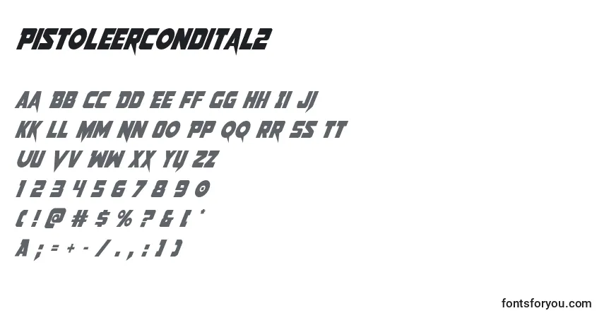 Czcionka Pistoleercondital2 – alfabet, cyfry, specjalne znaki