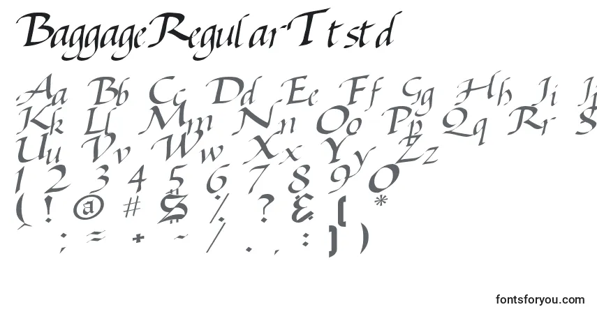 A fonte BaggageRegularTtstd – alfabeto, números, caracteres especiais