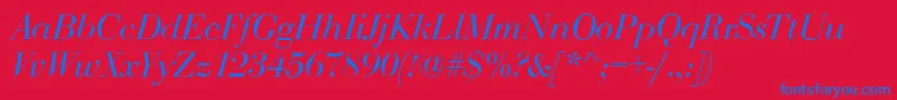 BodoniDisplayItalic-Schriftart – Blaue Schriften auf rotem Hintergrund