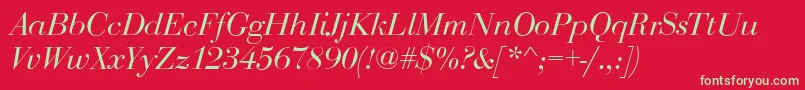 Fonte BodoniDisplayItalic – fontes verdes em um fundo vermelho