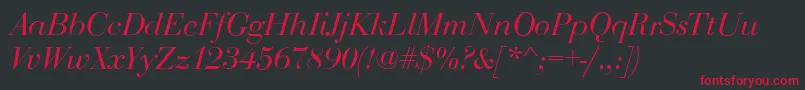 Fonte BodoniDisplayItalic – fontes vermelhas em um fundo preto