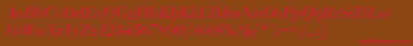 BodoniDisplayItalic-fontti – punaiset fontit ruskealla taustalla