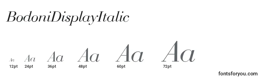 Размеры шрифта BodoniDisplayItalic