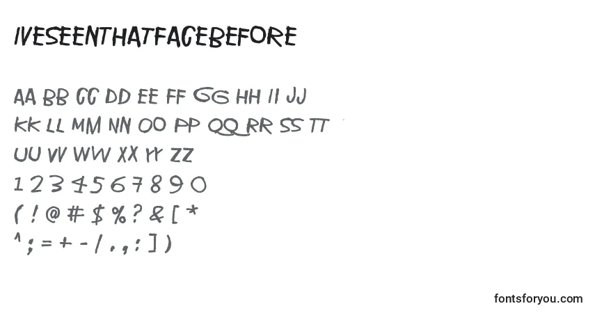 A fonte IveSeenThatFaceBefore – alfabeto, números, caracteres especiais