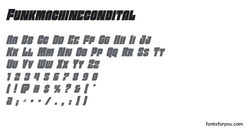 Schriftart Funkmachinecondital – Alphabet, Zahlen, spezielle Symbole