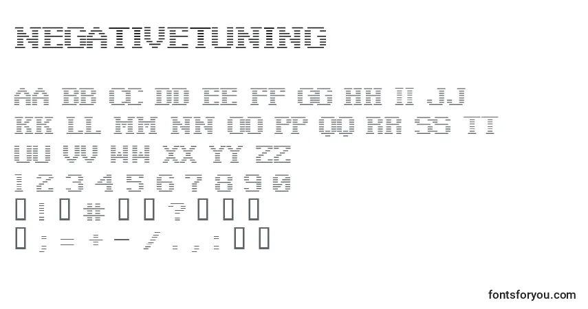 Czcionka Negativetuning – alfabet, cyfry, specjalne znaki