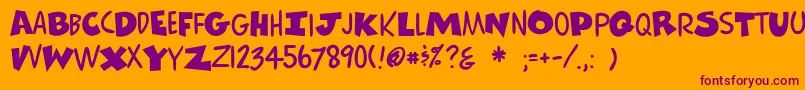 Comicscartoon-Schriftart – Violette Schriften auf orangefarbenem Hintergrund