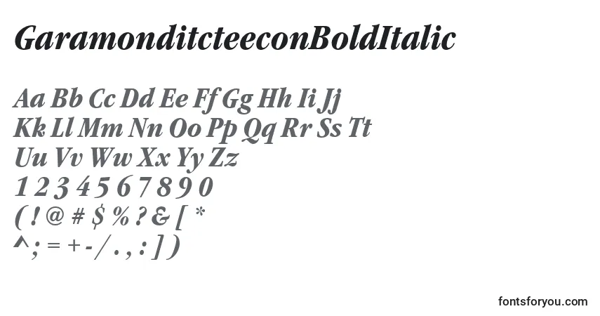 Шрифт GaramonditcteeconBoldItalic – алфавит, цифры, специальные символы